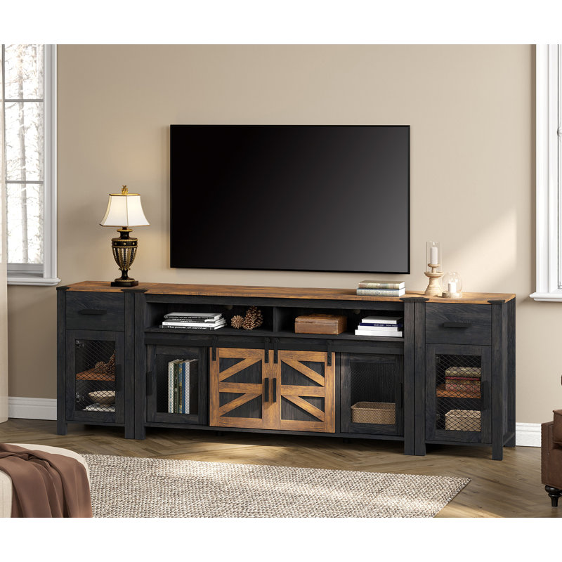 Gracie Oaks TV Stand Set For Ups To 85 Inch TV Entertainment Center With Mesh Door Wood Media TV Console Table With Adjustable Shelf For Living Room Bedroom Wayfair